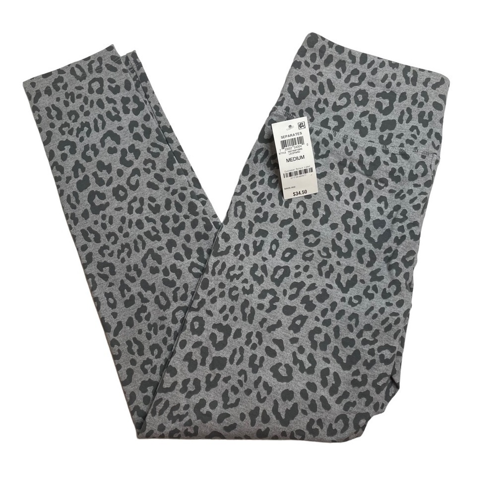 Jenni Cotton Stretch Leggings Leopard Grey Medium New